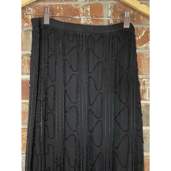 Vintage Beaded Silk Top & Midi Skirt Set Black Elegant Size Medium Formal MOTB - Picture 6 of 6